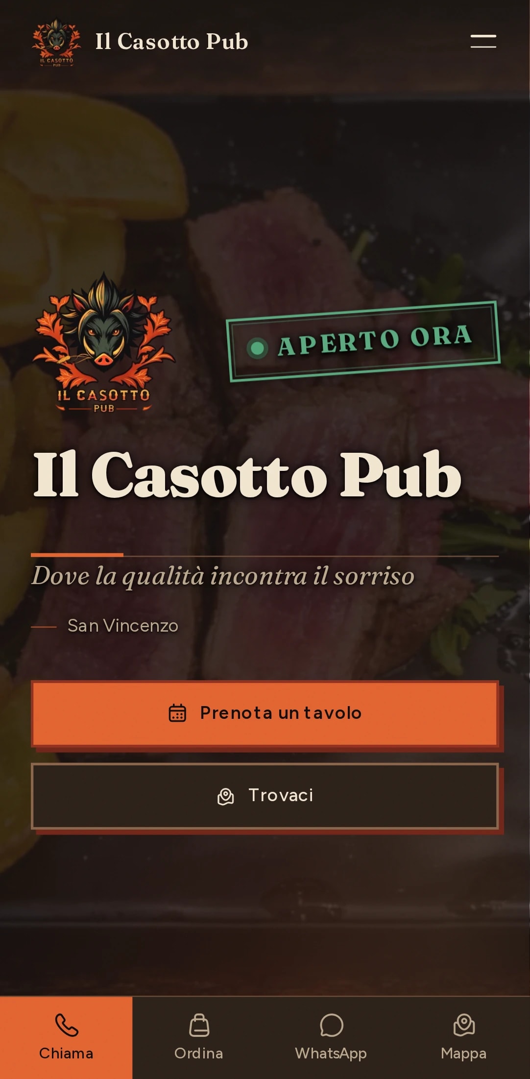 Home page del sito Il Casotto Pub su telefono